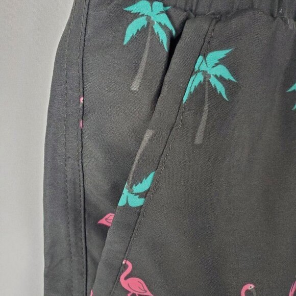 NWT 360 Surf Men's Beach Shorts Black w/ Flamingo and Palm Tree Recycled Poly - Picture 3 of 9